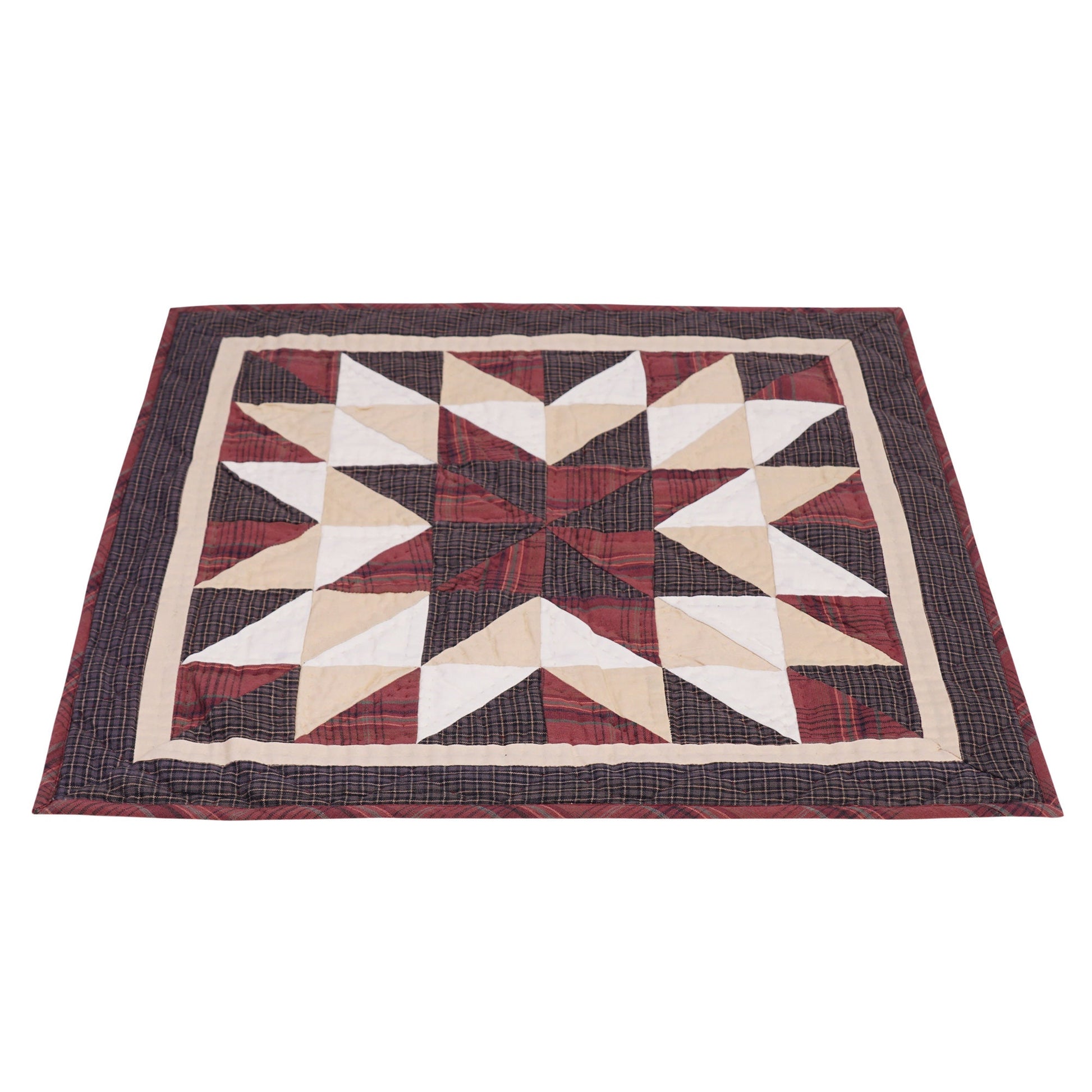 Hand Quilted table topper, square mat quilt runner, patchwork,mini star quilt country plaid sew pocket by HOME HEART Brands(Made in India)