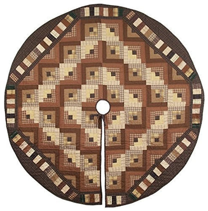 Christmas tree skirt large 62" round hand quilted Country log cabin patchwork Heirloom Quality Thick by HOME HEART Brands (Made in India)