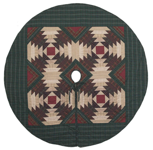 Christmas tree skirt 50" round hand quilted patchwork pineapple log cabin quilt Thick Double Layer by HOME HEART Brands