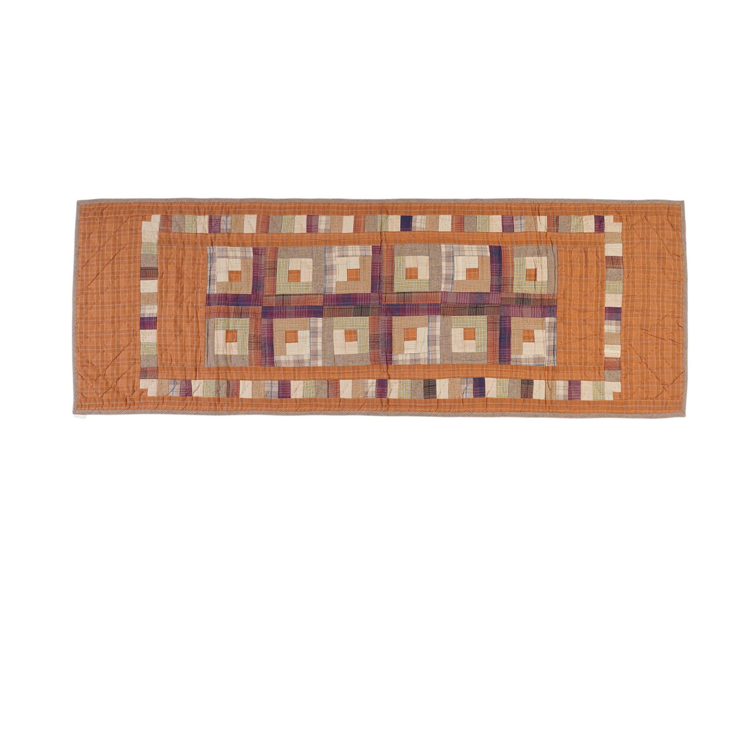 Hand Quilted patchwork 18x50 Table Runner & Toppers Country Autumn log cabin plaid cotton fabric by HOME HEART Brands(made in INDIA)