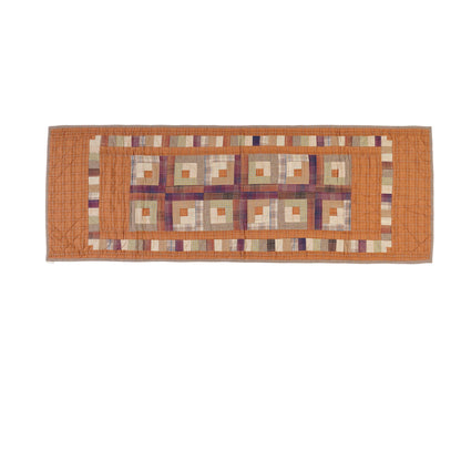 Hand Quilted patchwork 18x50 Table Runner & Toppers Country Autumn log cabin plaid cotton fabric by HOME HEART Brands(made in INDIA)