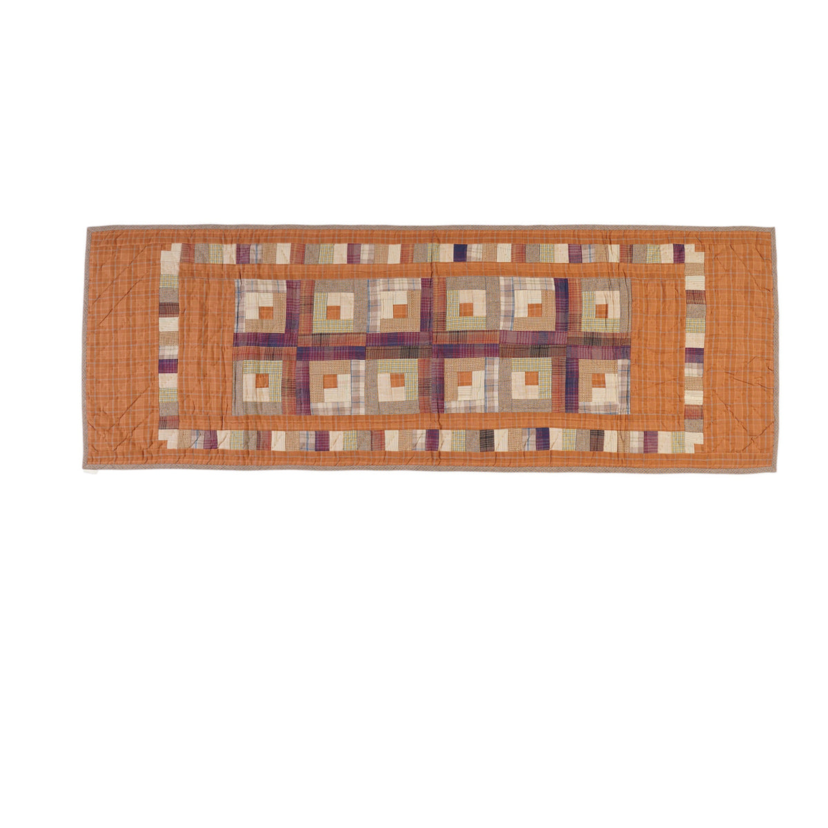 Hand Quilted patchwork 18x50 Table Runner & Toppers Country Autumn log cabin plaid cotton fabric by HOME HEART Brands(made in INDIA)