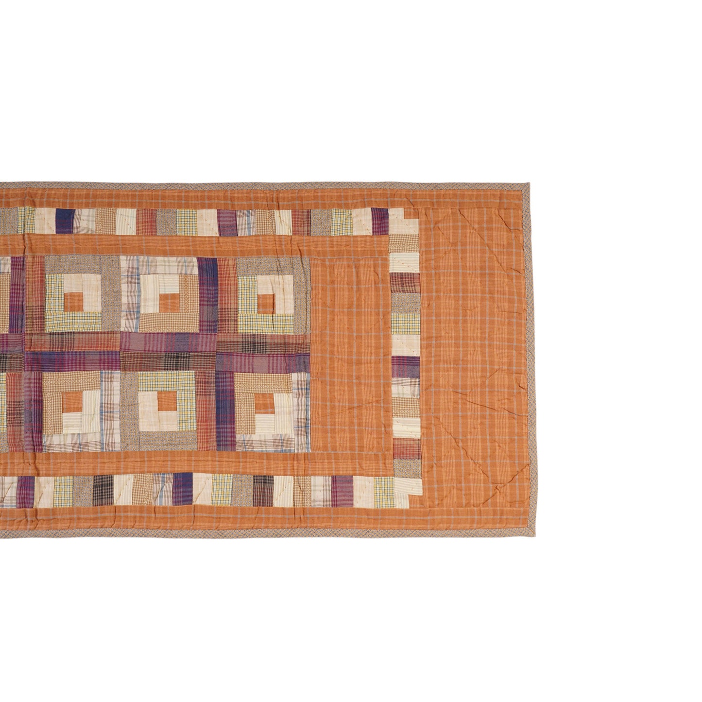 Hand Quilted patchwork 18x50 Table Runner & Toppers Country Autumn log cabin plaid cotton fabric by HOME HEART Brands(made in INDIA)