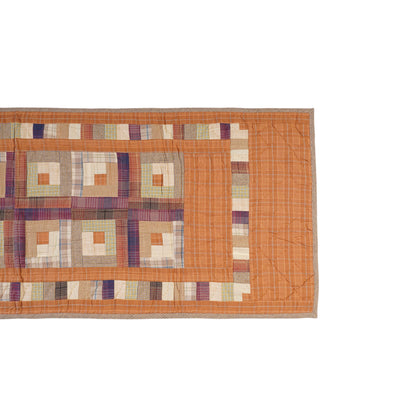 Hand Quilted patchwork 18x50 Table Runner & Toppers Country Autumn log cabin plaid cotton fabric by HOME HEART Brands(made in INDIA)