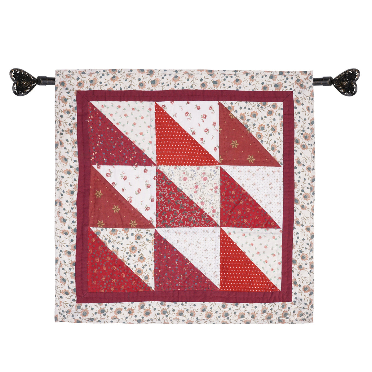 Hand Quilted table topper, square mat runner, patchwork , small quilt, Calico floral prints sew pocket by HOME HEART Brands(Made in India)