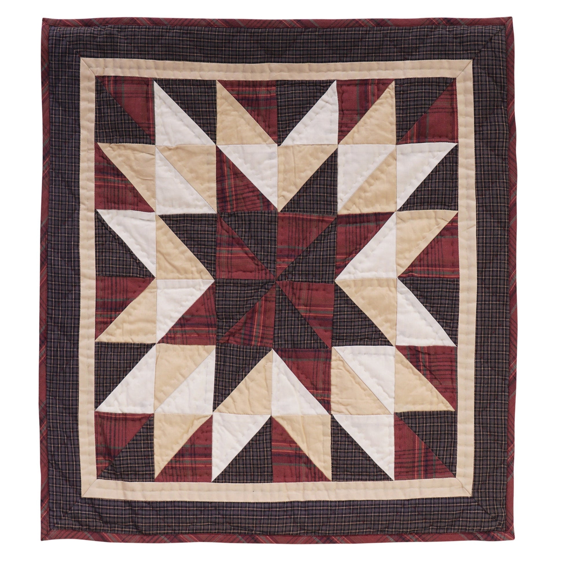 Hand Quilted table topper, square mat quilt runner, patchwork,mini star quilt country plaid sew pocket by HOME HEART Brands(Made in India)