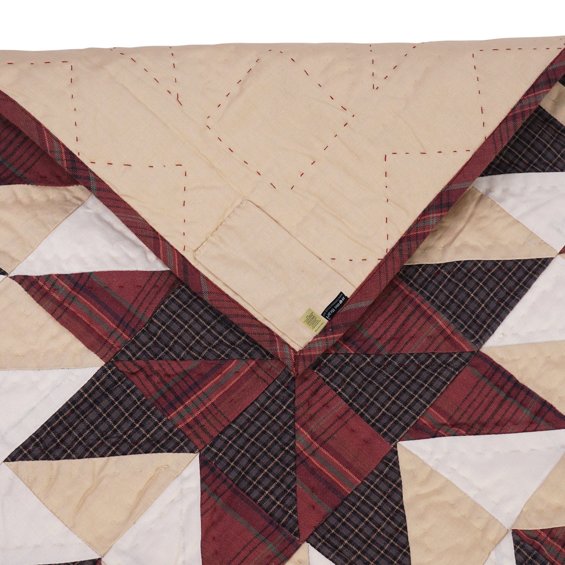 Hand Quilted table topper, square mat quilt runner, patchwork,mini star quilt country plaid sew pocket by HOME HEART Brands(Made in India)