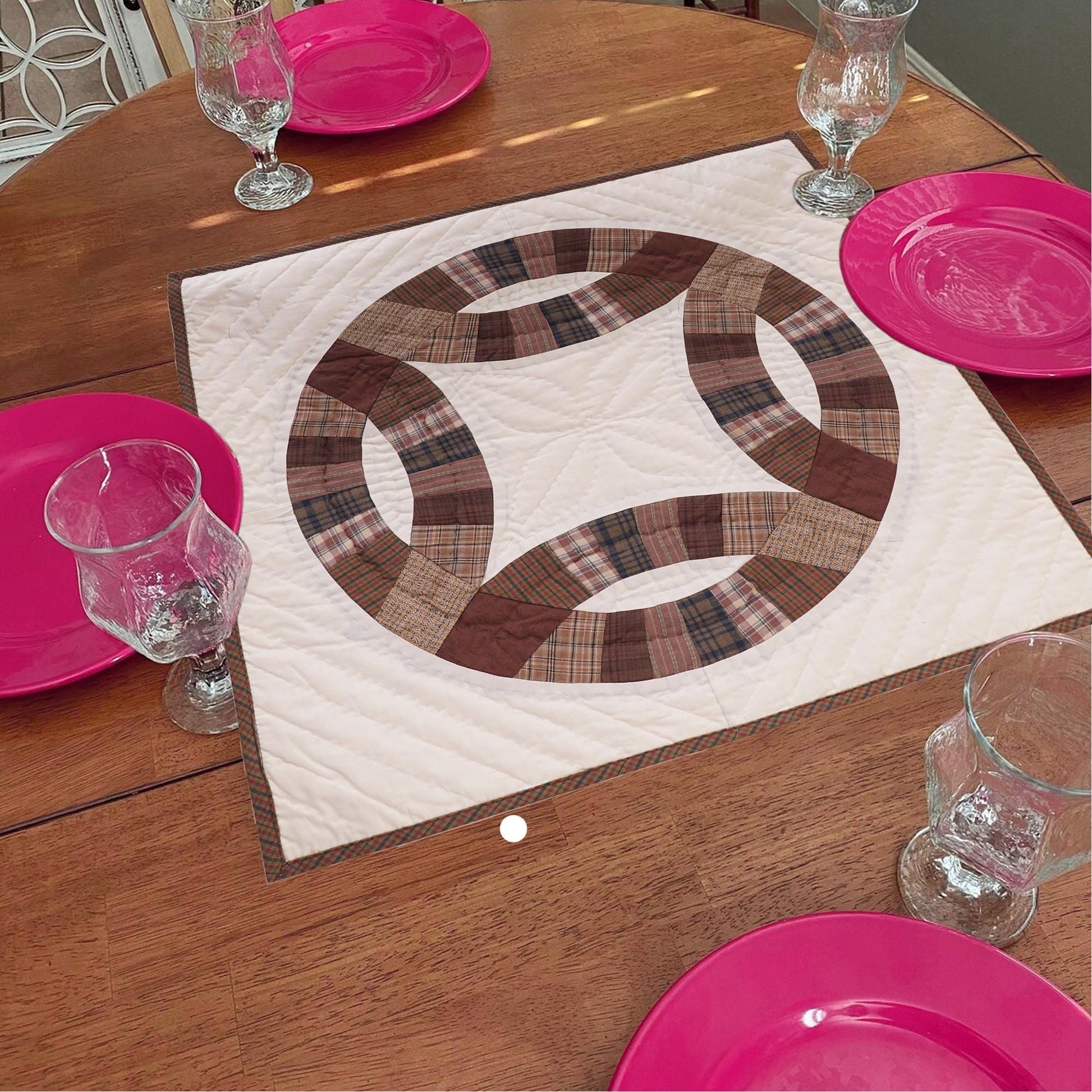 Square block small quilt wall hanging 19"x19" country table topper,two sew pocket hand quilted patchwork by HOME HEART Brands(Made in India)