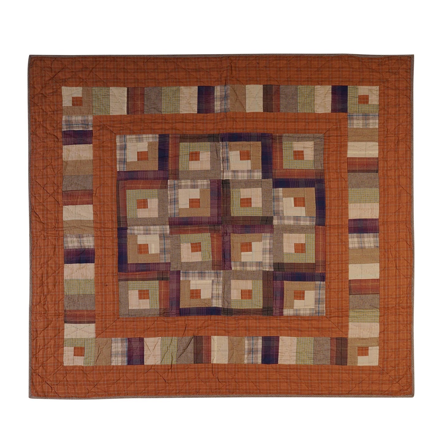 Hand Quilted Throw quilt, wall hanging ,Table Topper 45"x45" patchwork country Autumn log cabin by Home Heart brands (Made in India)