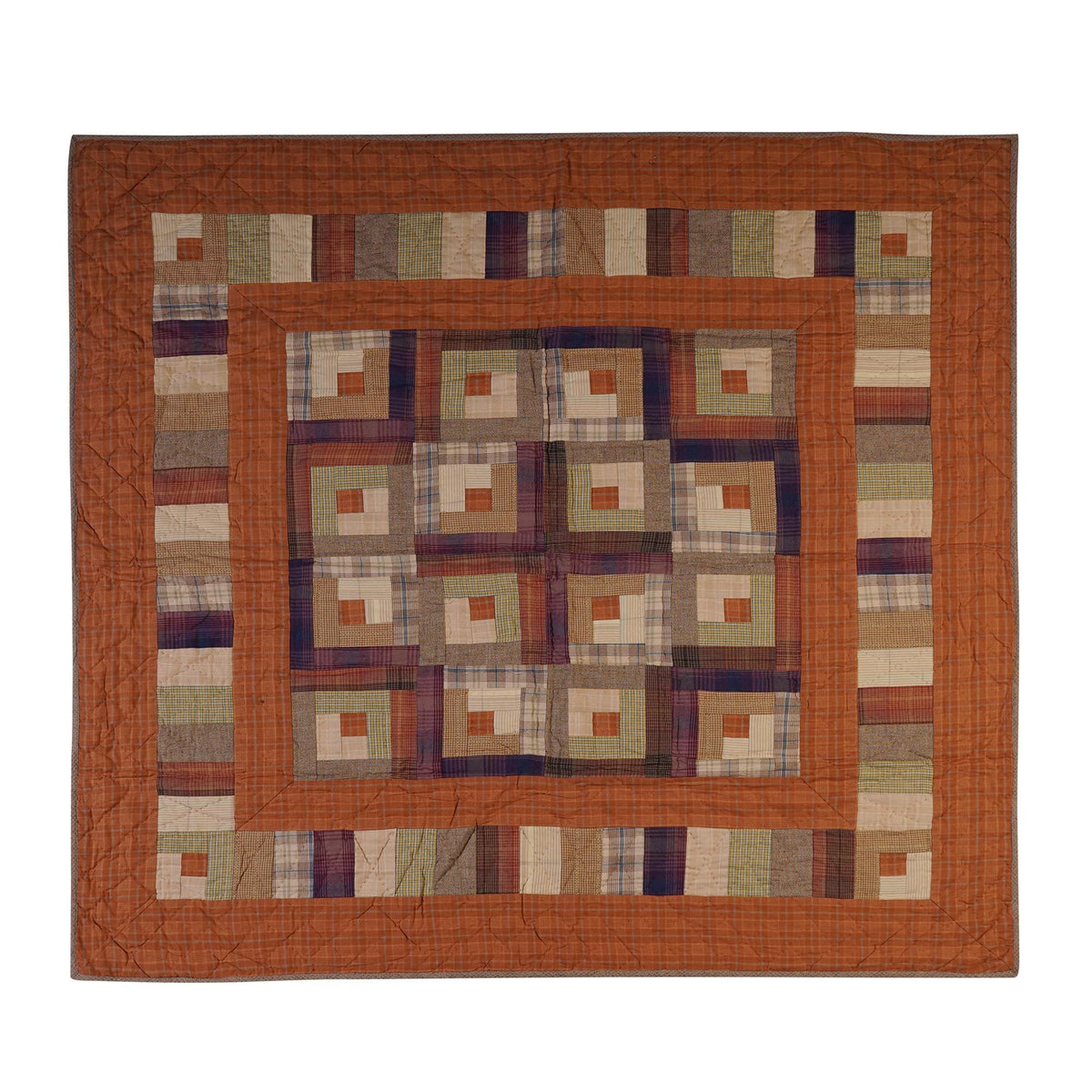 Hand Quilted Throw quilt, wall hanging ,Table Topper 45"x45" patchwork country Autumn log cabin by Home Heart brands (Made in India)