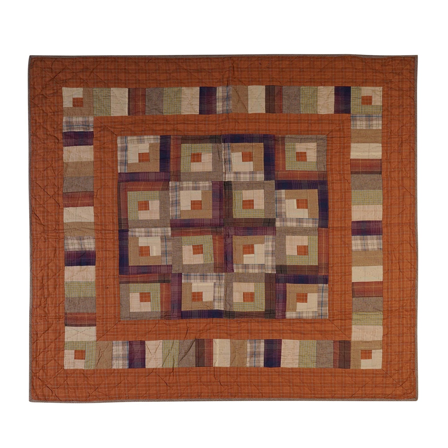 Hand Quilted Throw quilt, wall hanging ,Table Topper 45"x45" patchwork country Autumn log cabin by Home Heart brands (Made in India)