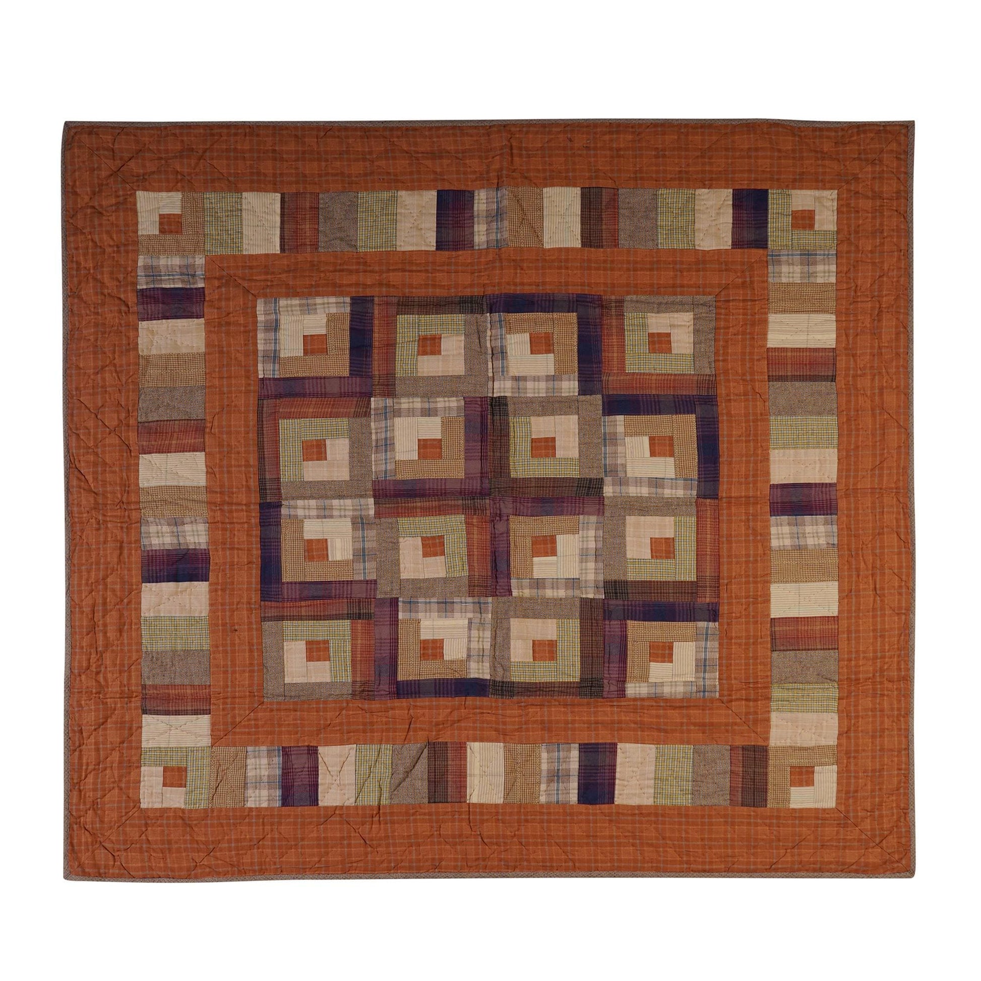 Hand Quilted Throw quilt, wall hanging ,Table Topper 45"x45" patchwork country Autumn log cabin by Home Heart brands (Made in India)