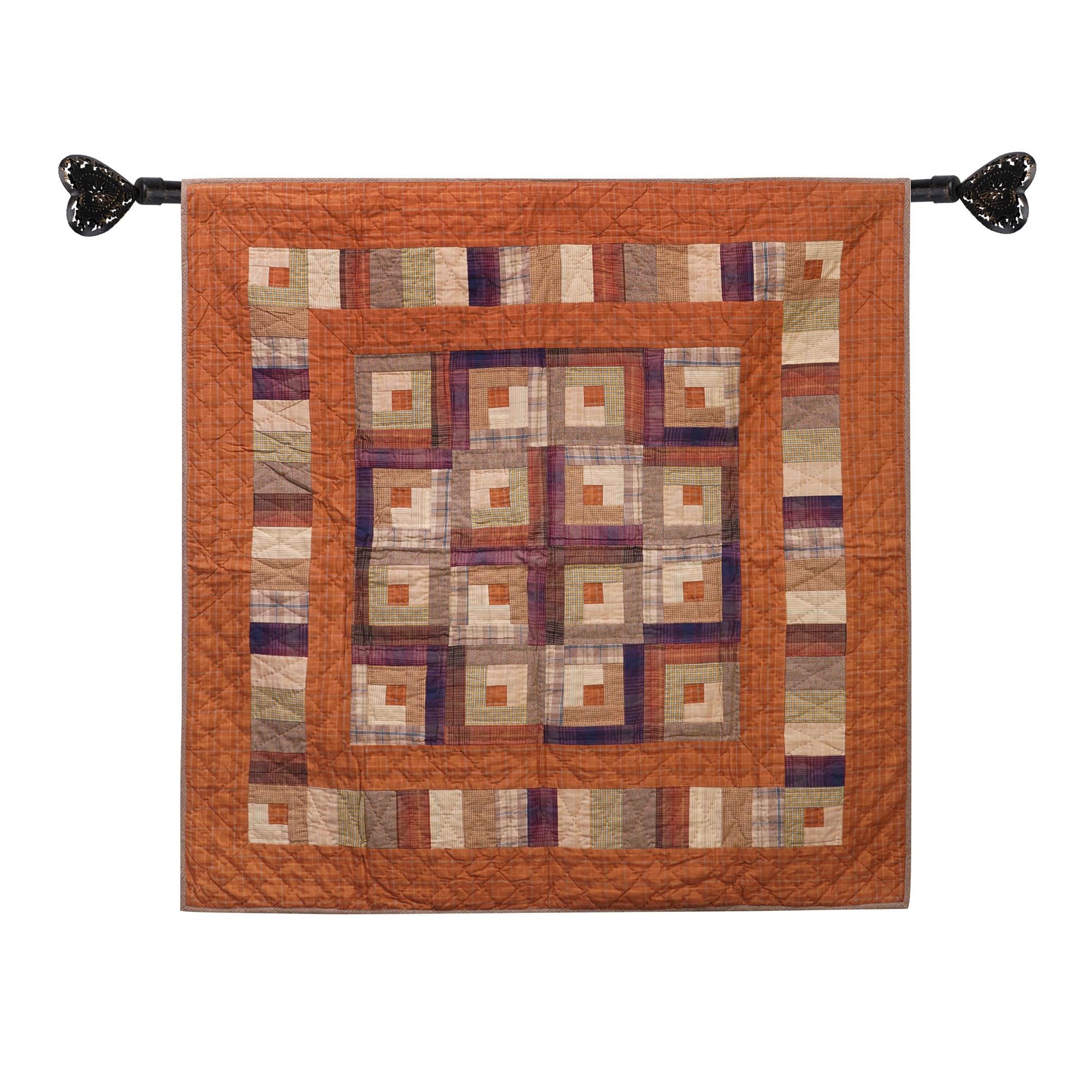 Hand Quilted Throw quilt, wall hanging ,Table Topper 45"x45" patchwork country Autumn log cabin by Home Heart brands (Made in India)