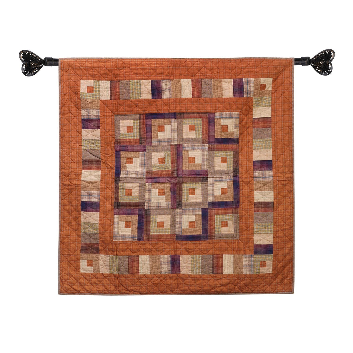 Hand Quilted Throw quilt, wall hanging ,Table Topper 45"x45" patchwork country Autumn log cabin by Home Heart brands (Made in India)