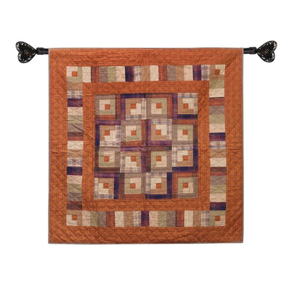 Hand Quilted Throw quilt, wall hanging ,Table Topper 45"x45" patchwork country Autumn log cabin by Home Heart brands (Made in India)