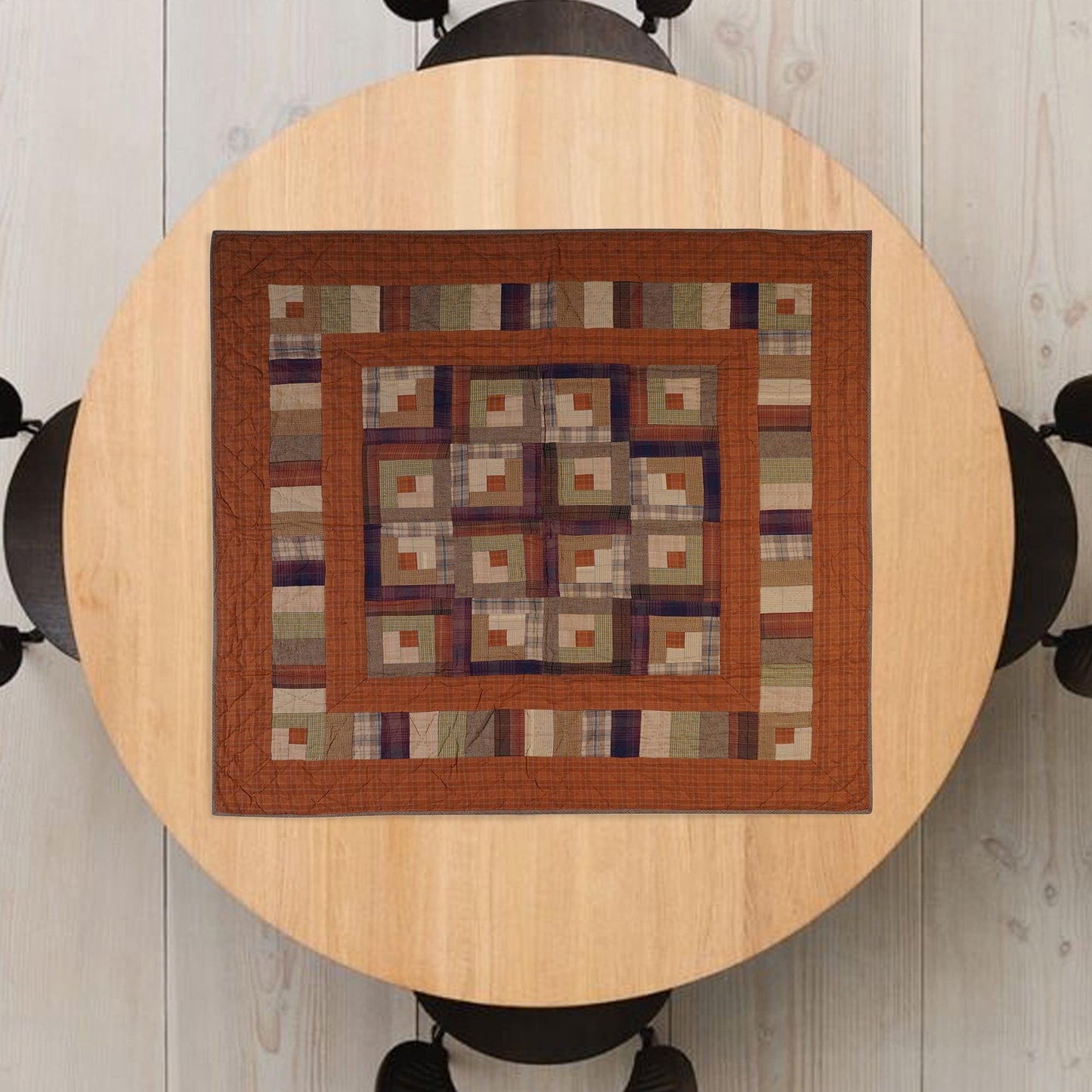 Hand Quilted Throw quilt, wall hanging ,Table Topper 45"x45" patchwork country Autumn log cabin by Home Heart brands (Made in India)