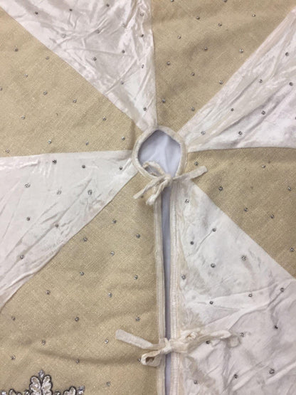 Christmas tree skirt 54" hand embroidered Snow flakes ivory micro Velvet and lurex jute border Thick Double Layer by HOME HEART Brands