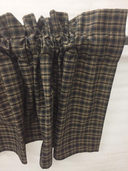 Plaid check valance panel Primitive Country black & beige Window Treatment Panels Check valance by HOME HEART Brands (Made in India)