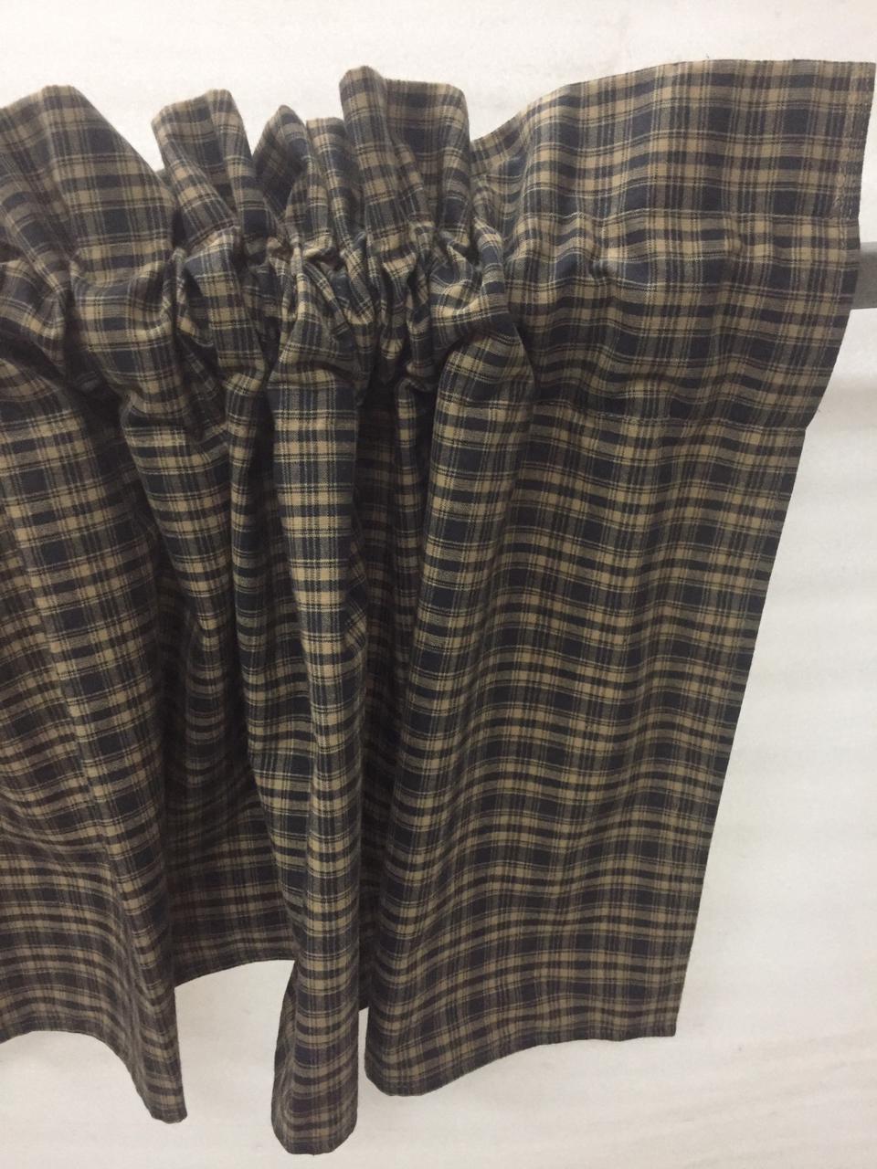 Plaid check valance panel Primitive Country black & beige Window Treatment Panels Check valance by HOME HEART Brands (Made in India)