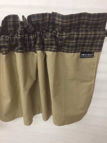 Plaid check valance panel Primitive Country black & beige Window Treatment Panels Check valance by HOME HEART Brands (Made in India)
