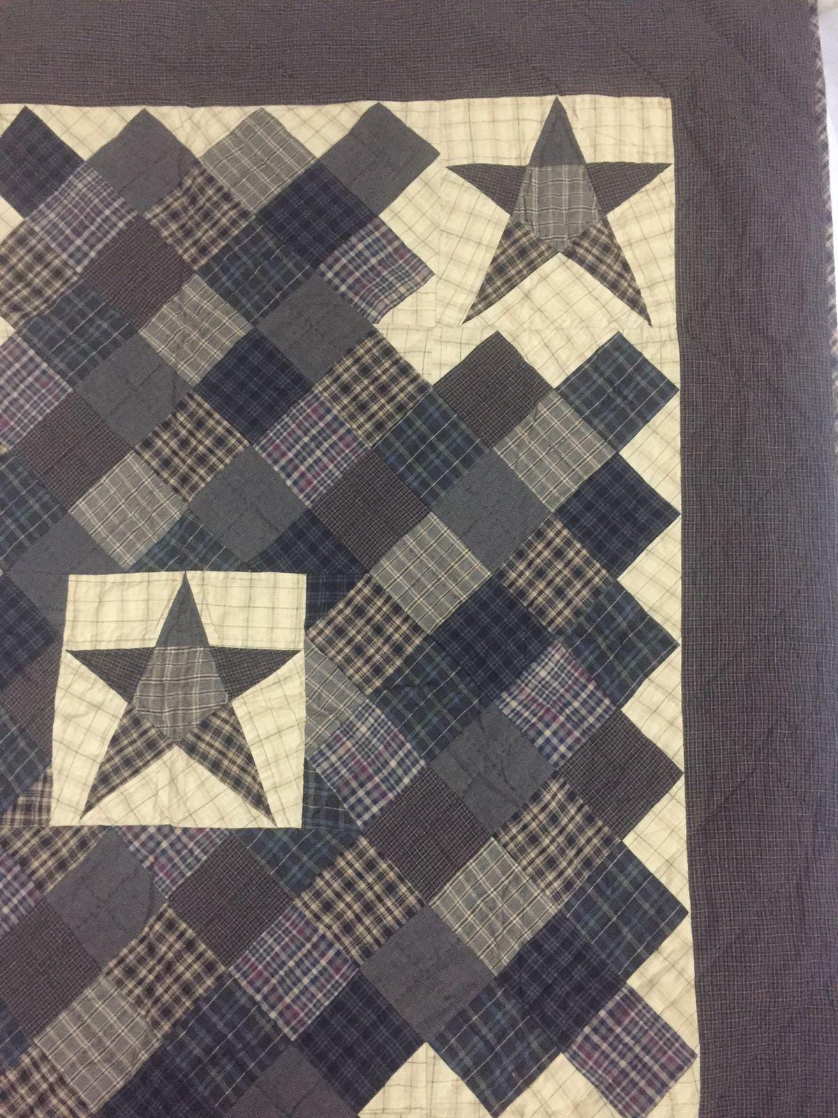 Hand Quilted Throw, wall hanging ,Table Topper quilt 50"x60" country primitive blazing star square by Home Heart brands (Made in India)