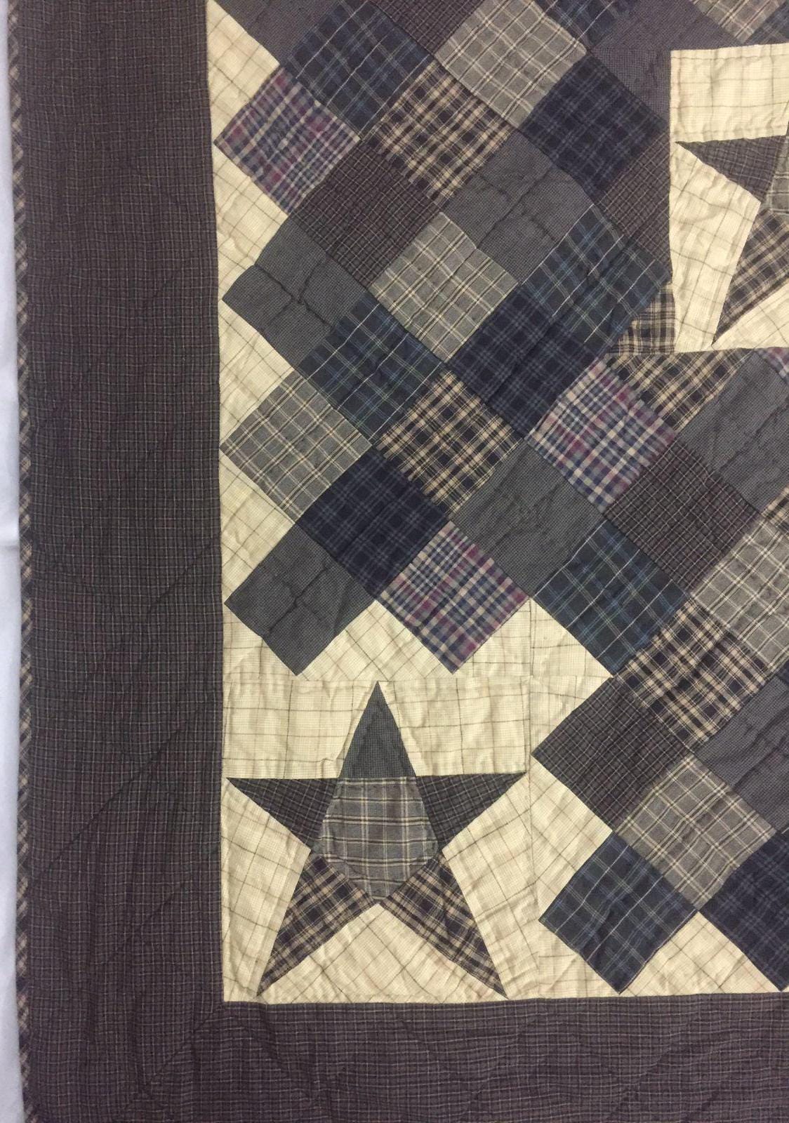 Hand Quilted Throw, wall hanging ,Table Topper quilt 50"x60" country primitive blazing star square by Home Heart brands (Made in India)