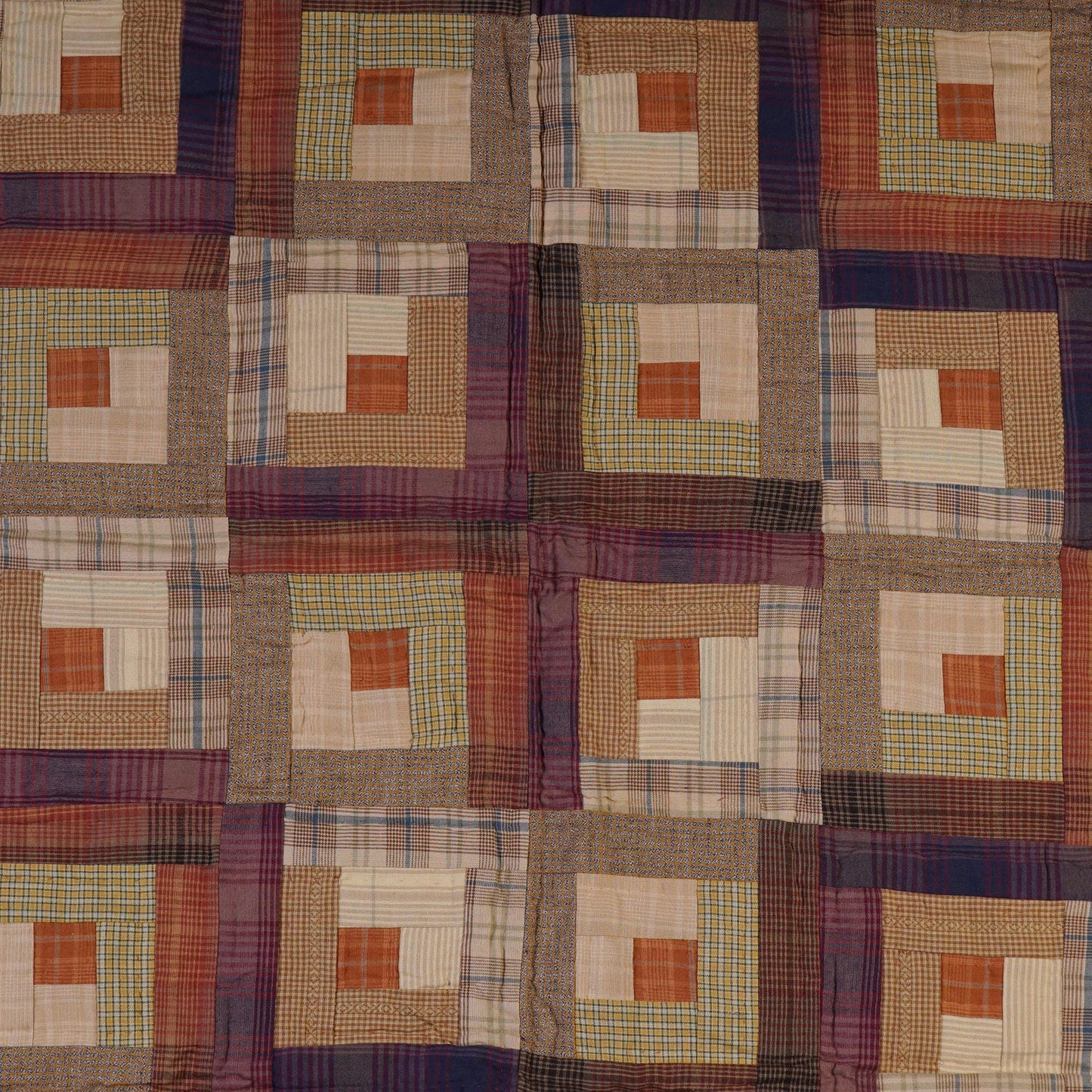 Hand Quilted Throw quilt, wall hanging ,Table Topper 45"x45" patchwork country Autumn log cabin by Home Heart brands (Made in India)