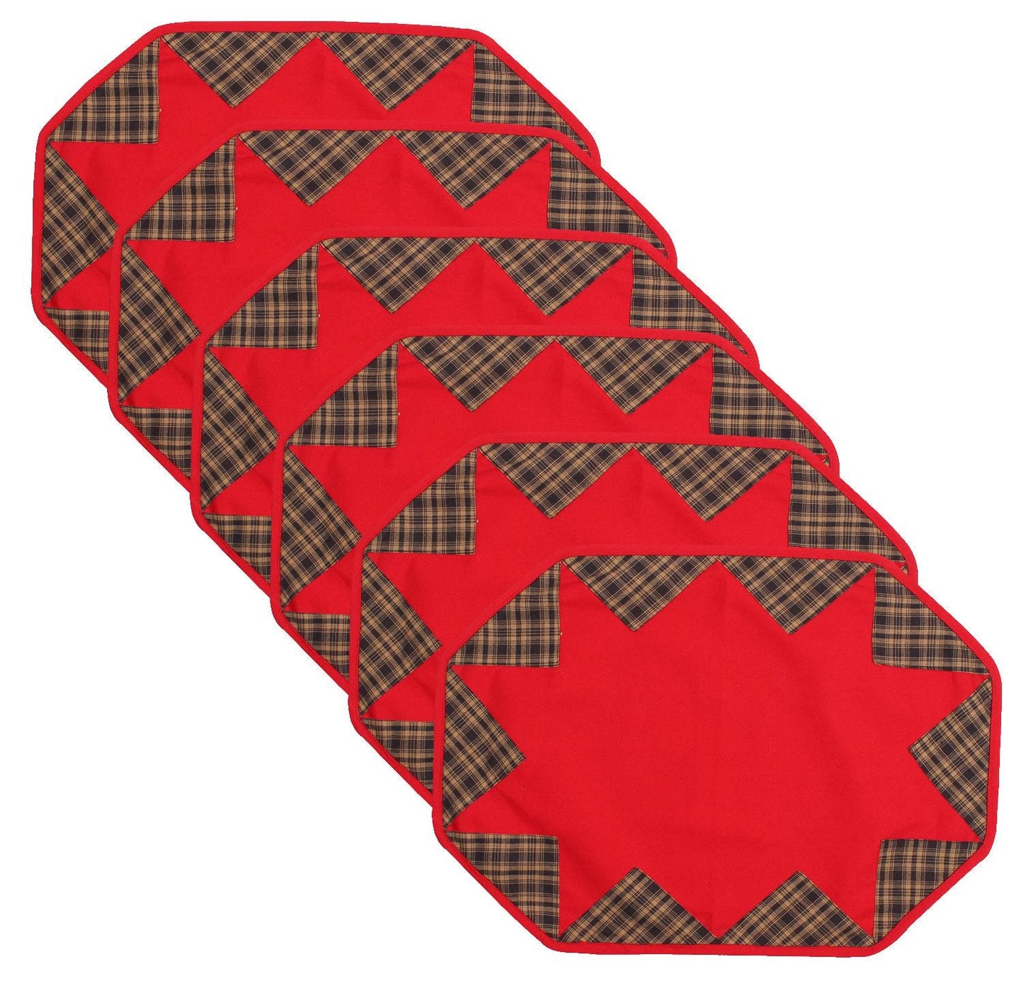 Placemat & Toppers Premium tapestry red heavy duck cotton and applique black tan plaid broken star by Home Heart Brands(Made in India)