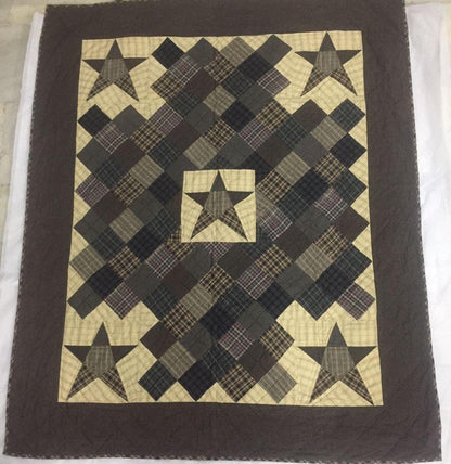 Hand Quilted Throw, wall hanging ,Table Topper quilt 50"x60" country primitive blazing star square by Home Heart brands (Made in India)