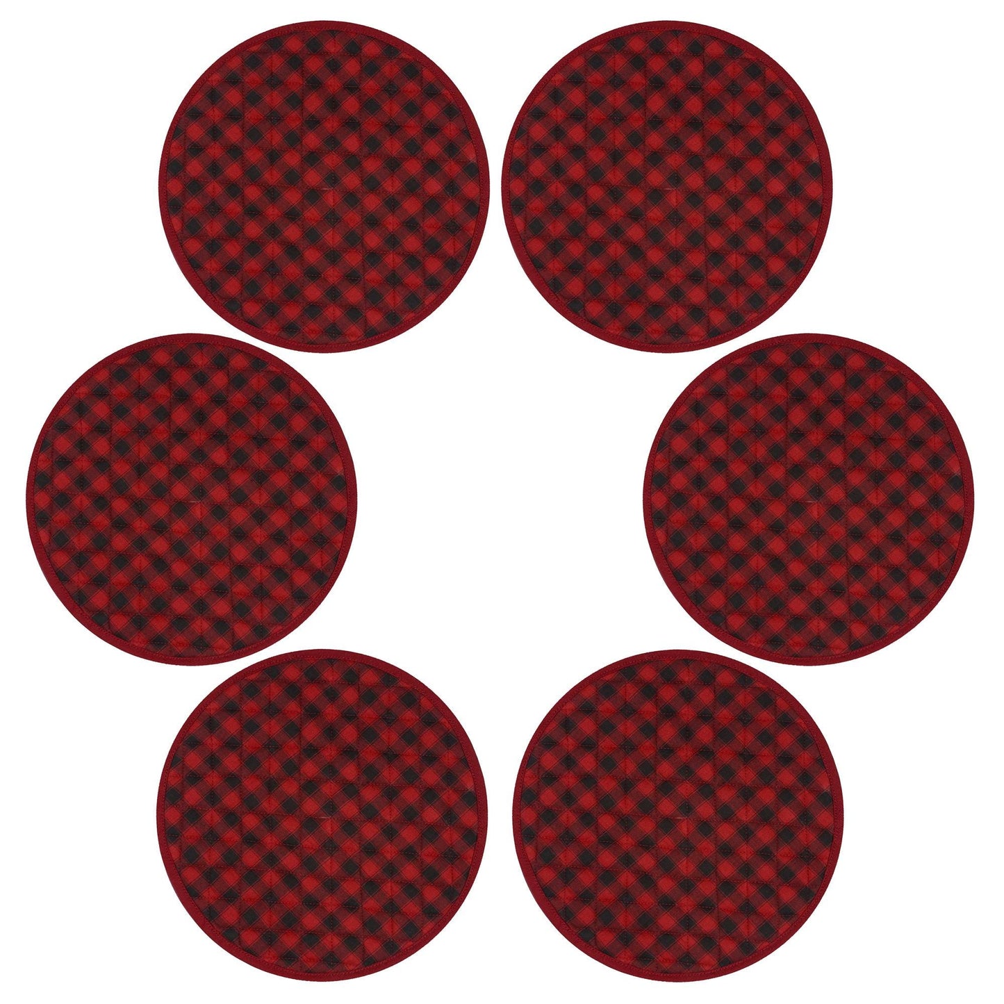 Wedge quilted placemat ,Trivet, pot holder, table mat Farm house Buffalo plaid cotton dark red black reversible by HOME HEART Brands(India)