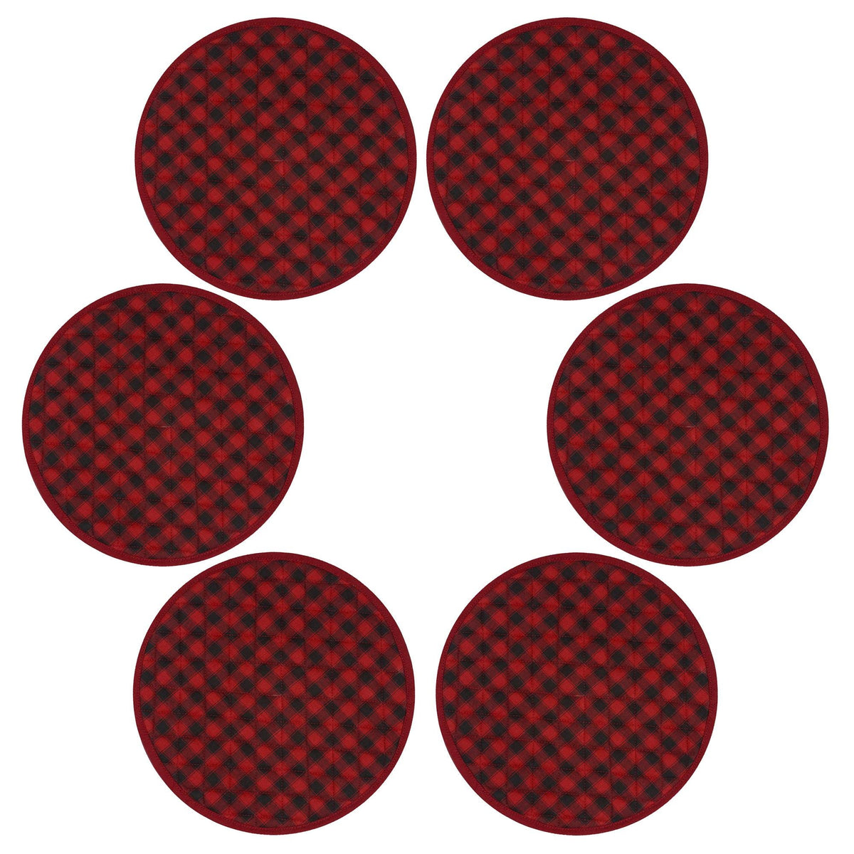Wedge quilted placemat ,Trivet, pot holder, table mat Farm house Buffalo plaid cotton dark red black reversible by HOME HEART Brands(India)
