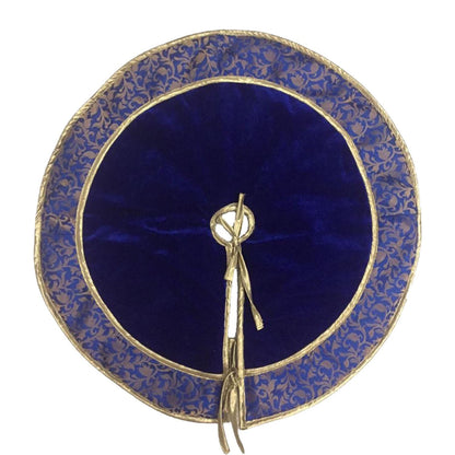 Christmas tree skirt classic micro imperial blue Velvet fabric with matching Brocade Fabric Border Thick Double Layer by HOME HEART Brands