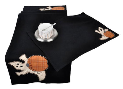 Cotton placemat & Toppers Premium tapestry black duck cotton fabric ghost Halloween embroidered by Home Heart Brands(Made in India)