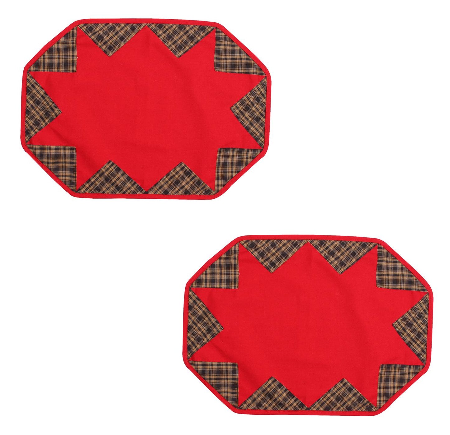 Placemat & Toppers Premium tapestry red heavy duck cotton and applique black tan plaid broken star by Home Heart Brands(Made in India)