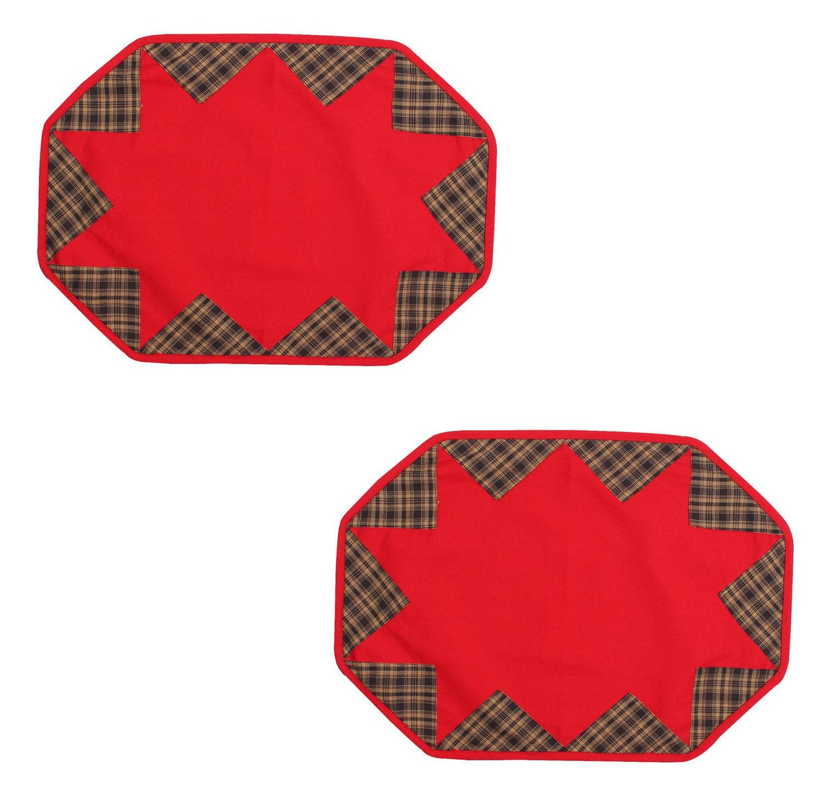 Placemat & Toppers Premium tapestry red heavy duck cotton and applique black tan plaid broken star by Home Heart Brands(Made in India)