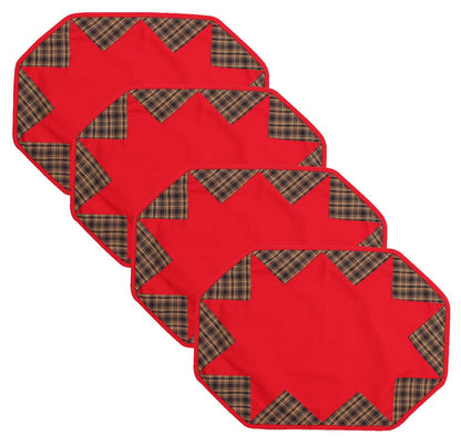 Placemat & Toppers Premium tapestry red heavy duck cotton and applique black tan plaid broken star by Home Heart Brands(Made in India)
