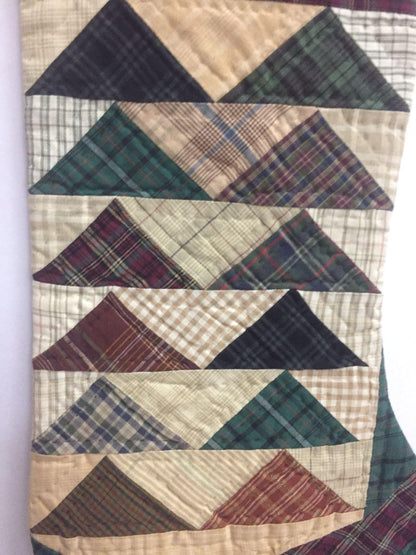 Christmas stocking hand made red green multi plaid hand quilted Christmas decorations Handmade heirloom by HOME HEART Brands(Made in India)