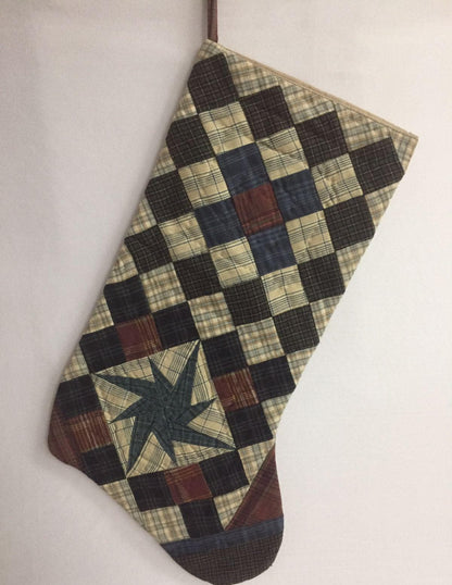 Christmas stocking hand made multi plaid hand quilted trip around Christmas decorate Handmade heirloom by HOME HEART Brands(Made in India)