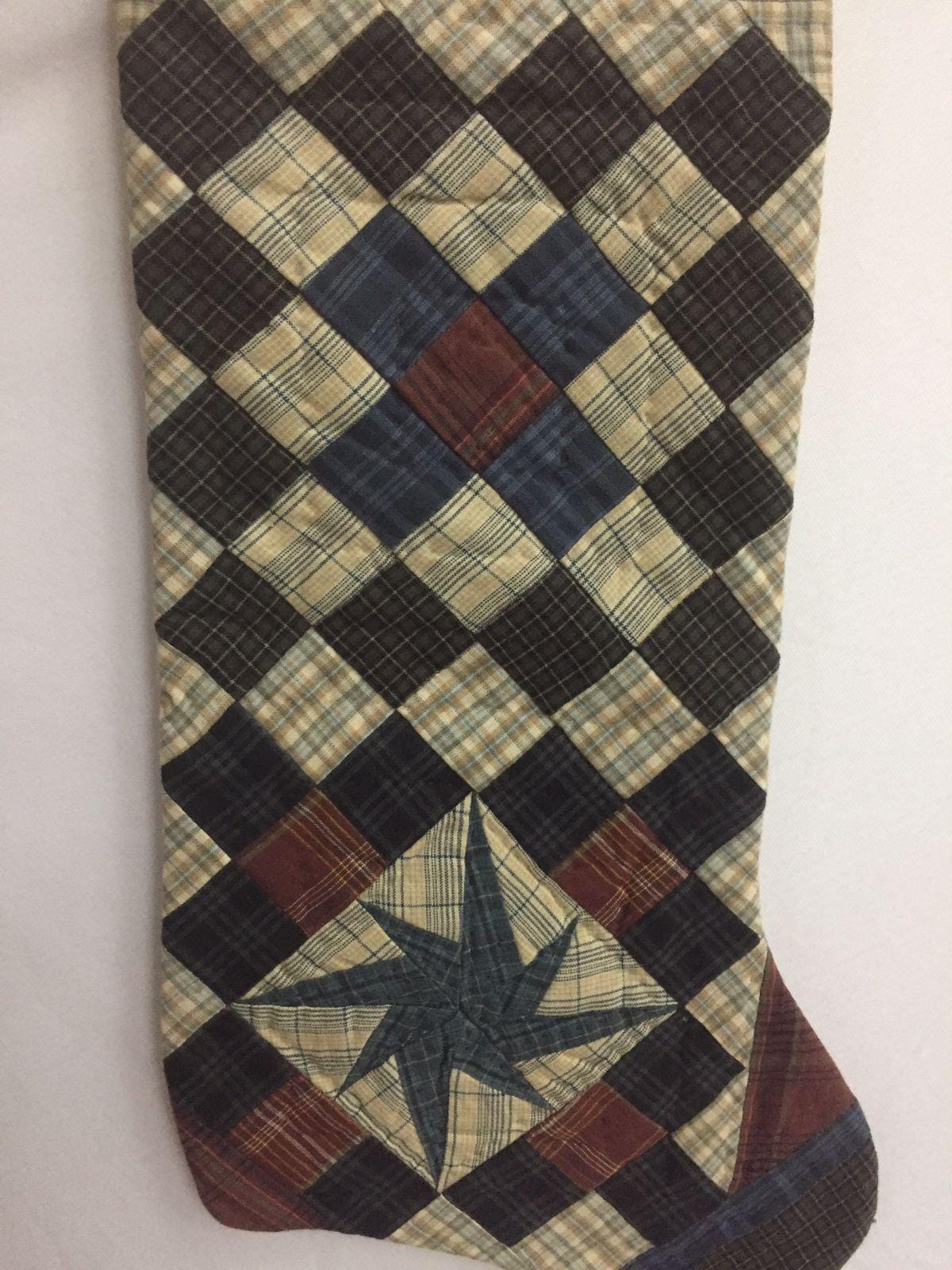 Christmas stocking hand made multi plaid hand quilted trip around Christmas decorate Handmade heirloom by HOME HEART Brands(Made in India)