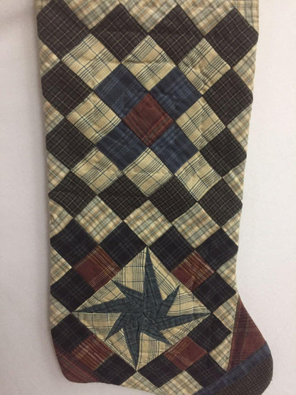 Christmas stocking hand made multi plaid hand quilted trip around Christmas decorate Handmade heirloom by HOME HEART Brands(Made in India)