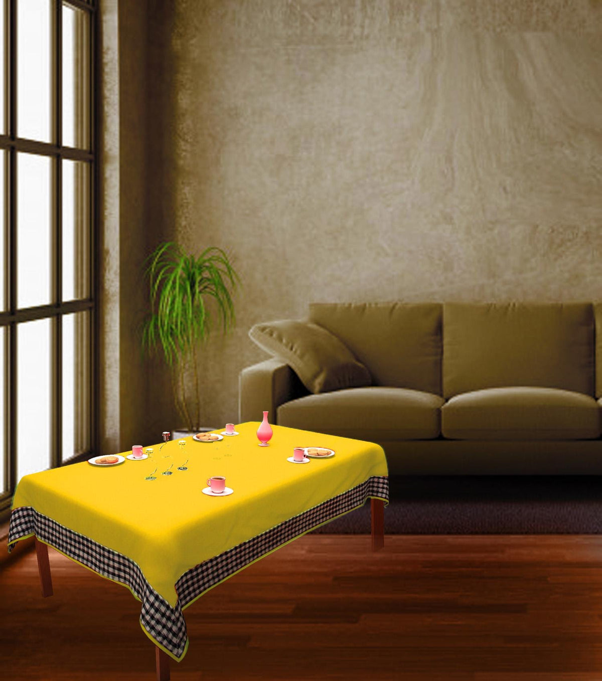 Table Cloth Yellow Cotton duck Canvas 10oz(310 gsm) Fabric Dining Table cover Machine Washable Made in India by Home Heart Brands
