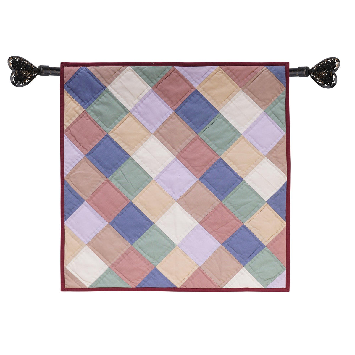 Small quilt hand quilted 20"x20" table topper,square block, patchwork CALICO square country rod pocket by HOME HEART Brands(Made in India)