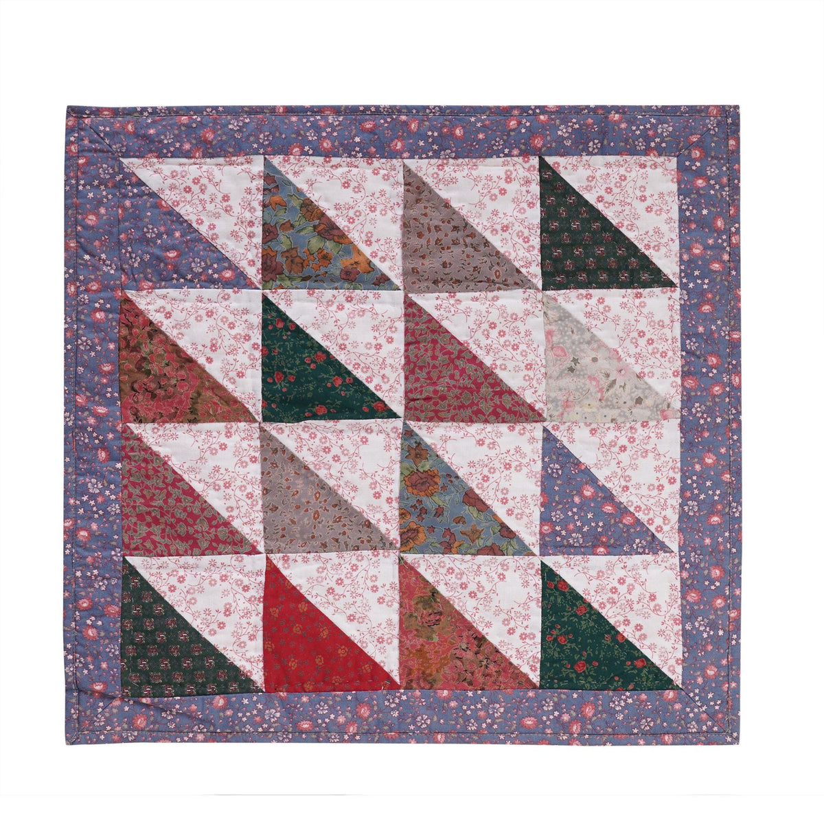 Hand Quilted small quilt 20"x20" table topper,square block, wall hanging Calico Flying Geese rod pocket by HOME HEART Brands(Made in India)