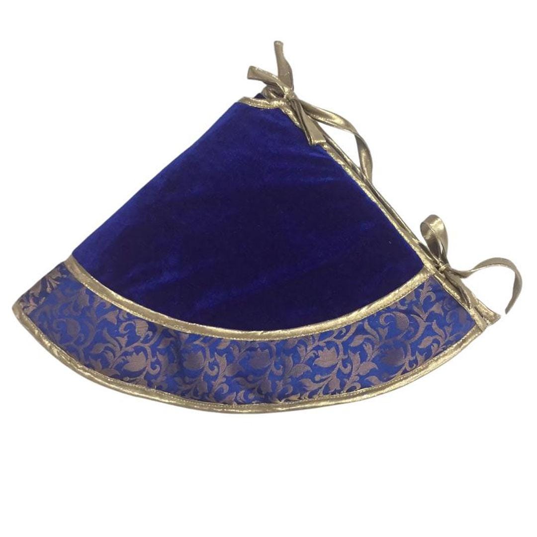 Christmas tree skirt classic micro imperial blue Velvet fabric with matching Brocade Fabric Border Thick Double Layer by HOME HEART Brands