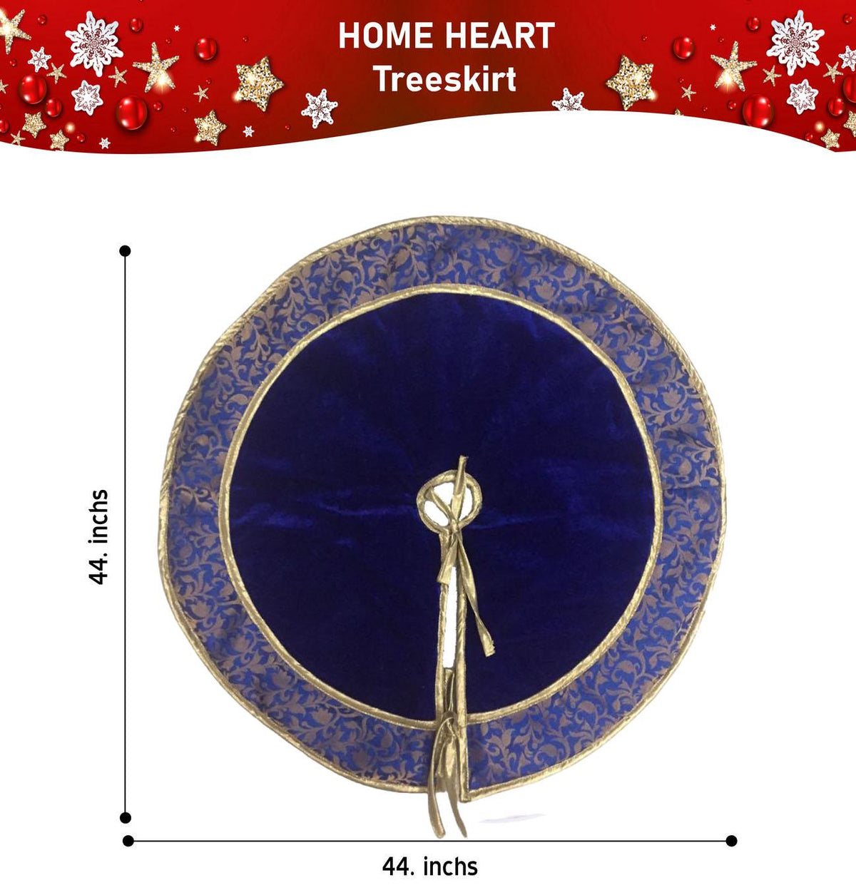Christmas tree skirt classic micro imperial blue Velvet fabric with matching Brocade Fabric Border Thick Double Layer by HOME HEART Brands