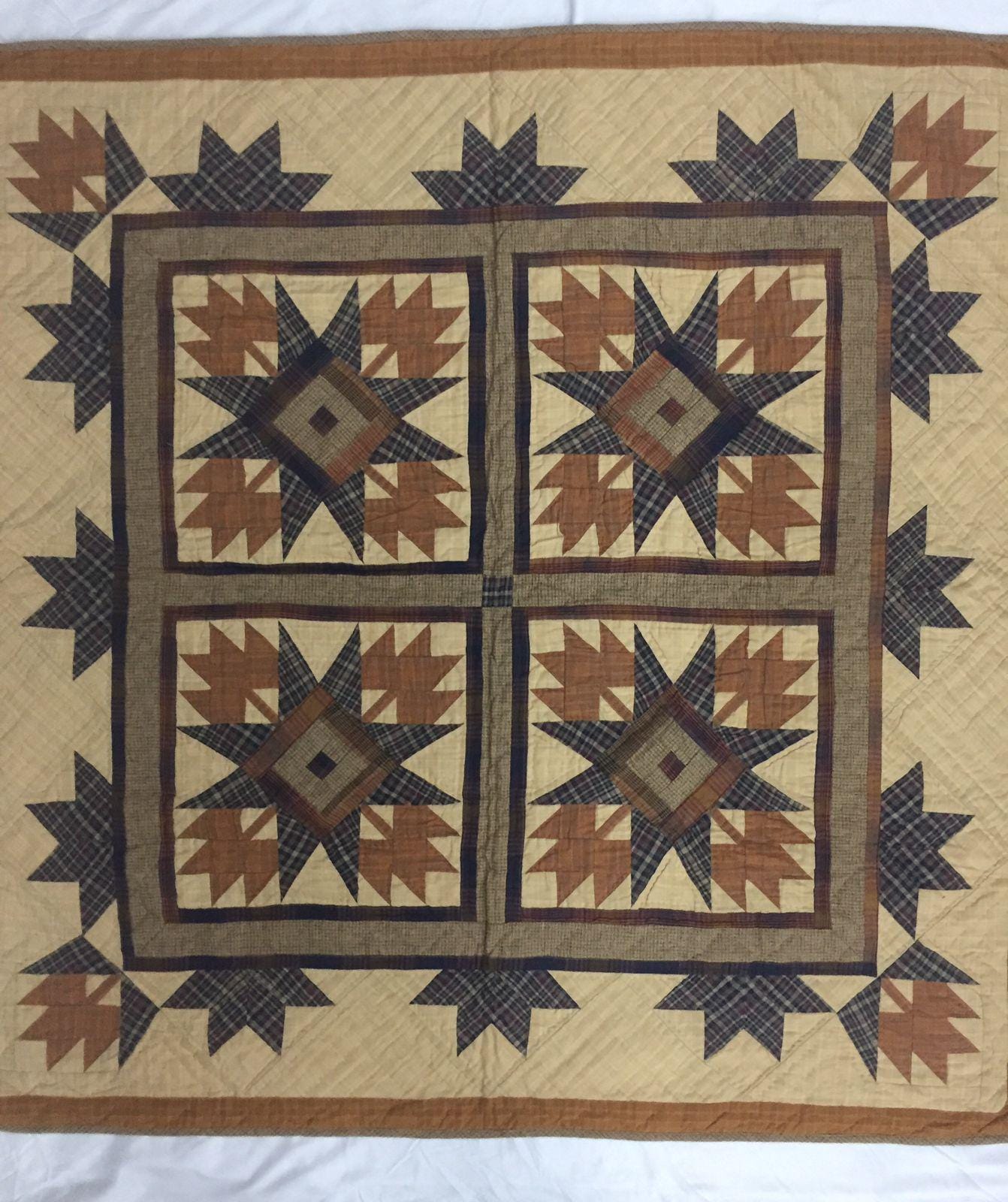 Hand made wall hanging quilt, Throws, Table topper Hand quilted Autumn leaves star 44"x44" Cotton Heirloom Quality by HOME HEART Brands