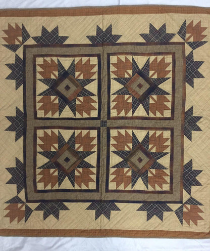 Hand made wall hanging quilt, Throws, Table topper Hand quilted Autumn leaves star 44"x44" Cotton Heirloom Quality by HOME HEART Brands