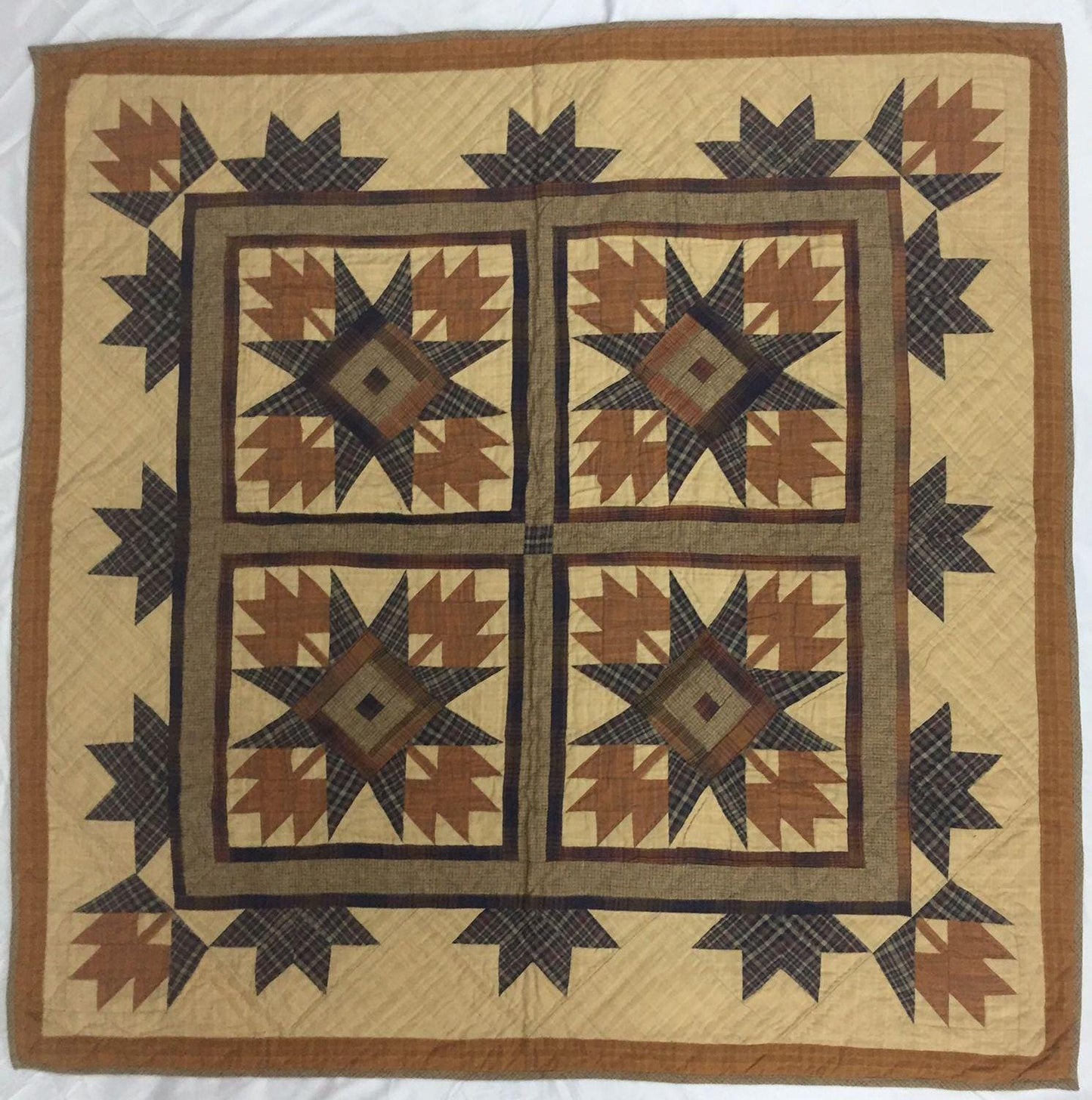 Hand made wall hanging quilt, Throws, Table topper Hand quilted Autumn leaves star 44"x44" Cotton Heirloom Quality by HOME HEART Brands