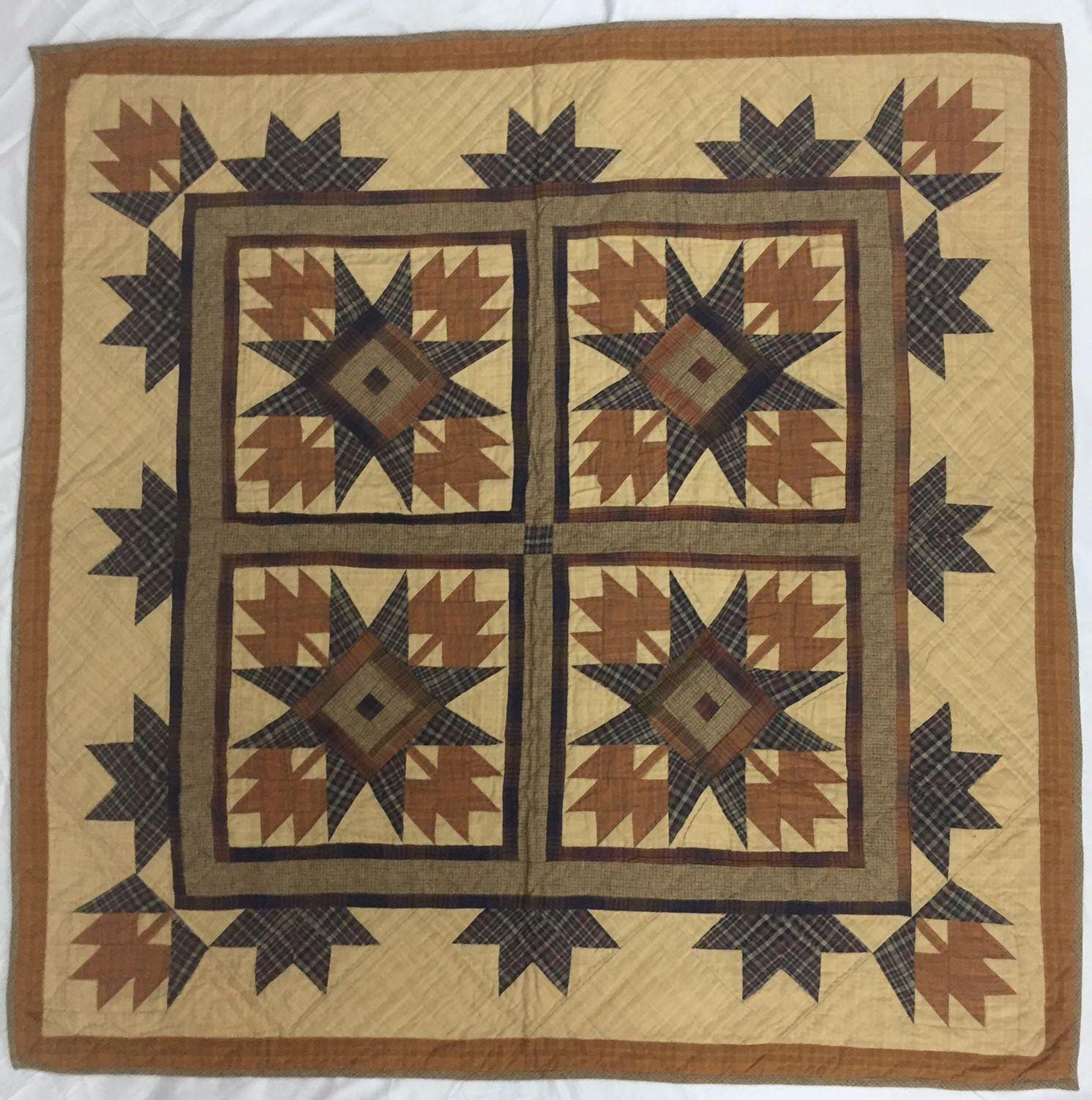 Hand made wall hanging quilt, Throws, Table topper Hand quilted Autumn leaves star 44"x44" Cotton Heirloom Quality by HOME HEART Brands