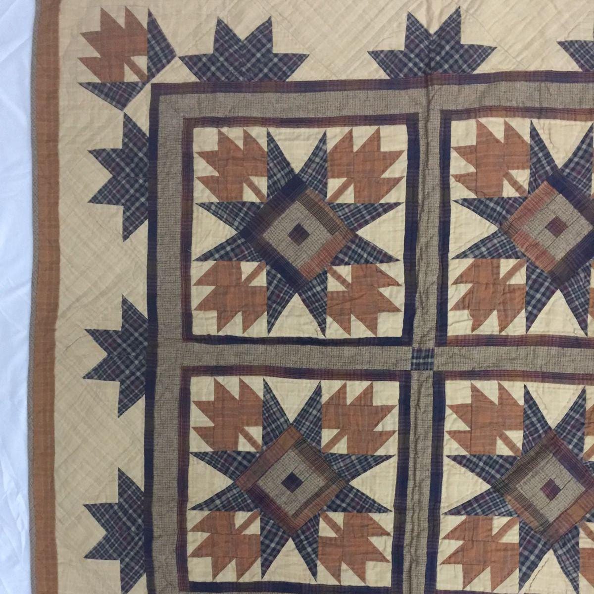Hand made wall hanging quilt, Throws, Table topper Hand quilted Autumn leaves star 44"x44" Cotton Heirloom Quality by HOME HEART Brands
